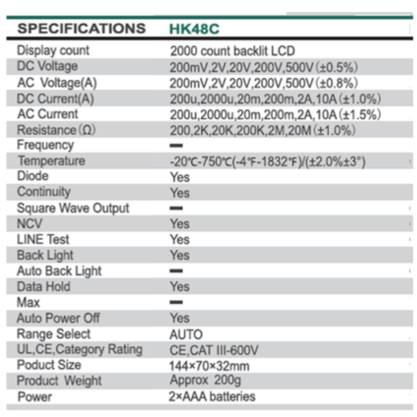 MULTIMETRO AUTORRANGO + NCV TEMPERATURA TS48C TOP SPEC