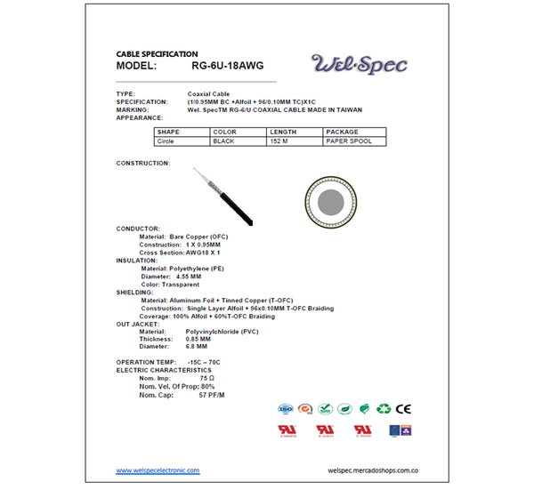 COAXIAL RG6 U 100% COBRE