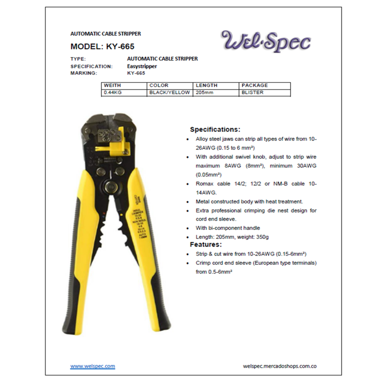 PELACABLE AUTOMATICO 8" WELSPEC KY665