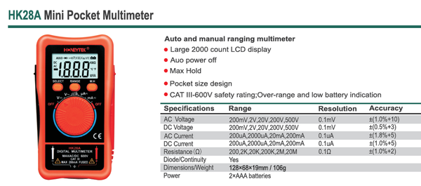 MULTIMETRO DE BOLSILLO AUTORRANGO AC/DC CONTINUIDAD TS48A TOP SPEC