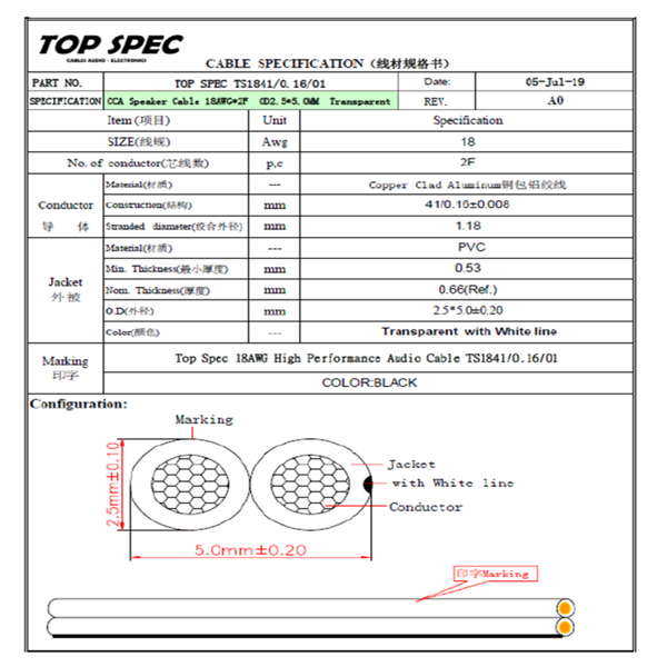 CABLE AUDIO DUPLEX POLARIZADO AWG18 TOP SPEC 305M