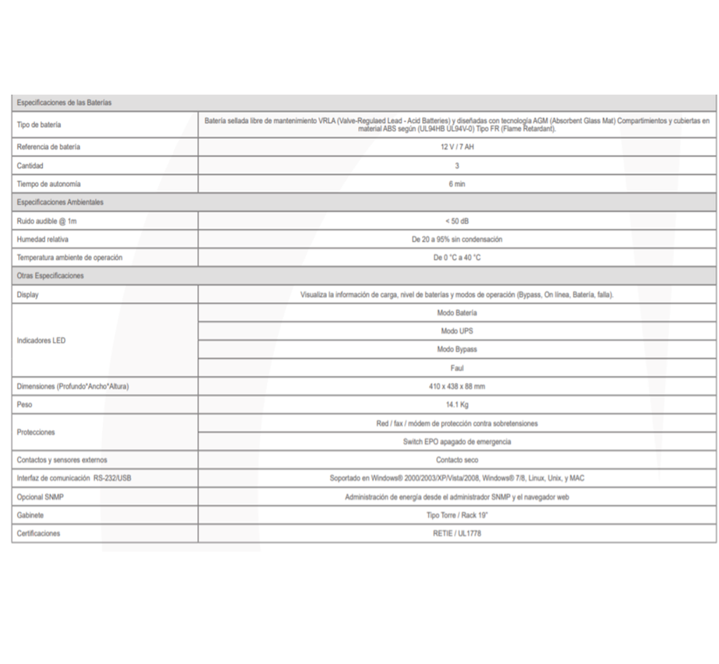 UPS TIPO RACK ONLINE 1KVA POWEST