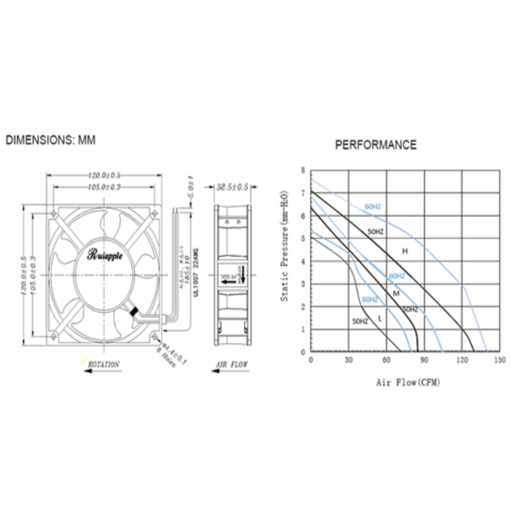 VENTILADOR AXIAL 110v PARA RACK 120X120X38mm TOP SPEC